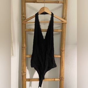 Venus black lace halter top bodysuit